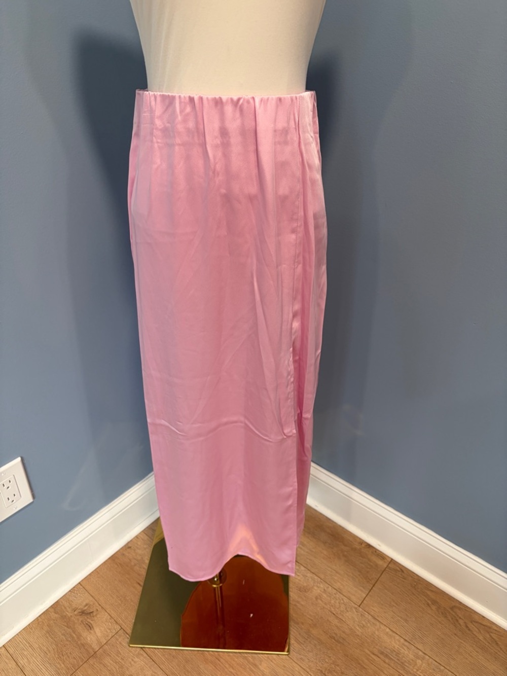 A New Day Pink Satin Midi Skirt Size M Silky Slip Skirt Feminine Minimalist